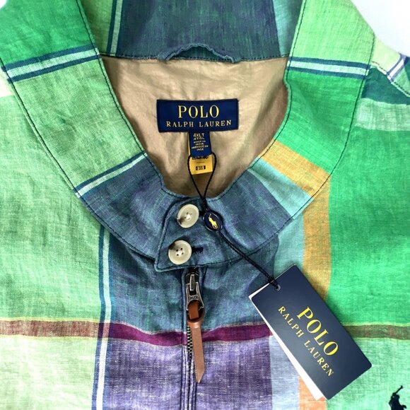Polo Ralph Lauren 4XLT Mens Check Linen Harrington Plaid Madras Jacket Big Tall - Picture 2 of 11